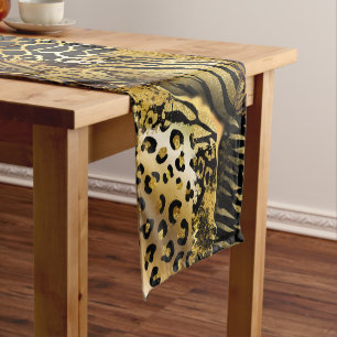 Chemin De Table Court Peau d'animal sauvage or noir safari imprimer moti