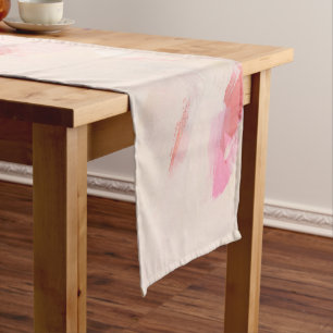 Chemin De Table Court Peinture abstraite rose et corail avec texte perso