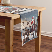 Père Noël Posant Avec Ses Rennes,