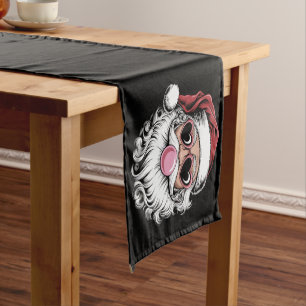 Chemin De Table Court Père Noël Rétro Avec Des Lunettes Soufflant Une Bu