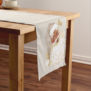 Chemin De Table Court Père Noël victorien vintage beige ivoire de couleu