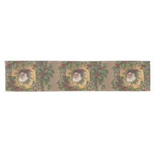 Chemin De Table Court Père Noël vintage Antique Houx Noël