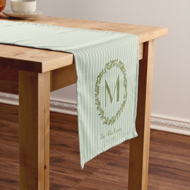 Chemin De Table Court Personalized Olive Wreath Monogram & Family Name  (In Situ)