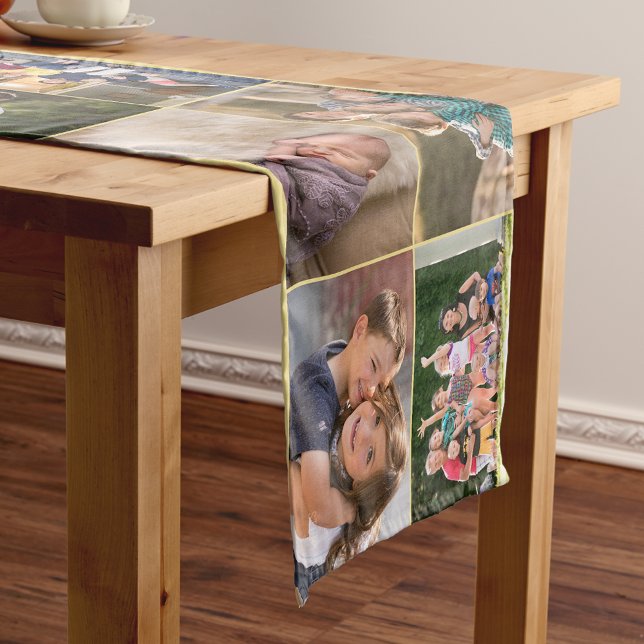 Chemin De Table Court Personnalisé 14 Photos Familiales Décor Collage (Custom Personalized 14 Family Photos Collage Decor Short Table Runner)