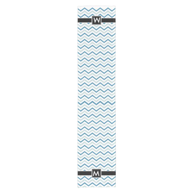 Chemin De Table Court Personnalisé Chevron Zigzag Aqua Blue (Devant)