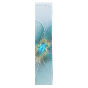 Chemin De Table Court Petite Beauté Moderne Bleu Or Fractal Art Flower