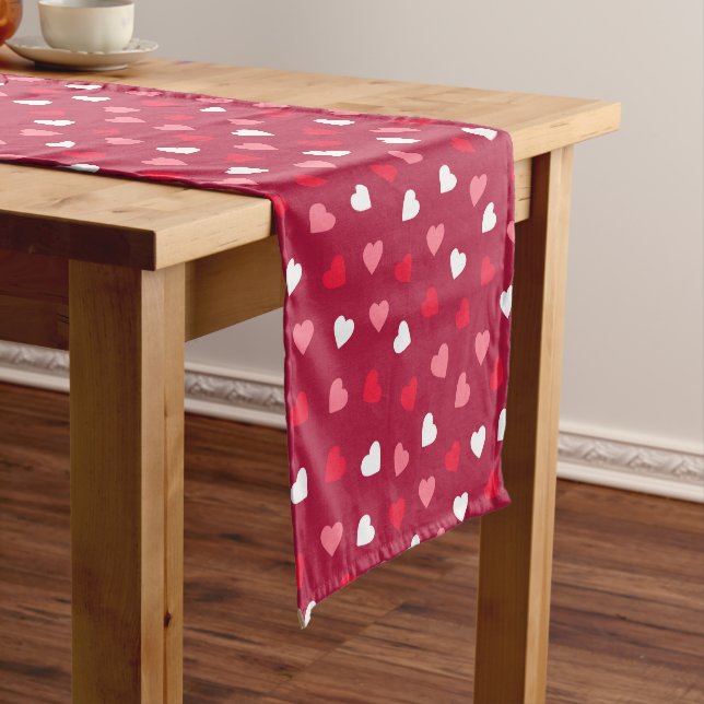 Chemin De Table Court Petits Coeurs Valentin en Rouge Blanc Rose (In Situ)