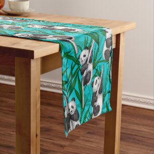 Chemin De Table Court Petits panda turquoise