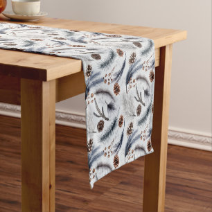 Chemin De Table Court Pine Cones et aiguilles de pin Motif d'hiver