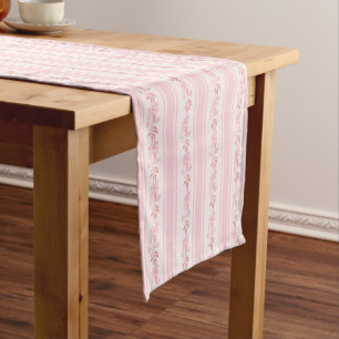 Chemin De Table Court Pink floral rétro rayures vintages motif