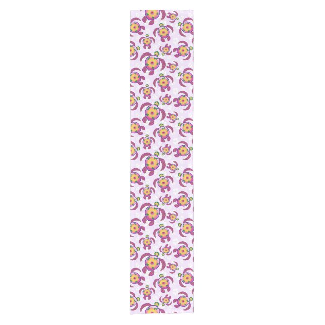 Chemin De Table Court Pink Honu Turtles Hibiscus Flowers (Devant)
