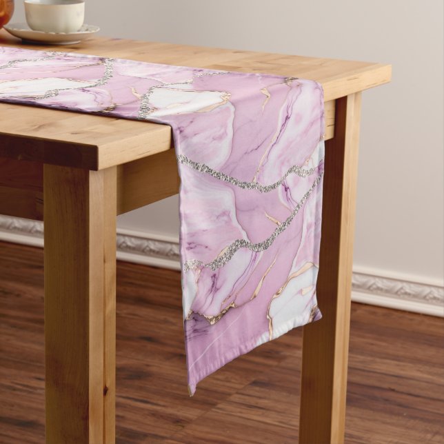 Chemin De Table Court PINK MARBLE AGATE Runner Table (In Situ)