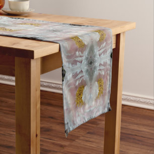 Chemin De Table Court Pink Peony Centre Flower Motif Abstrait