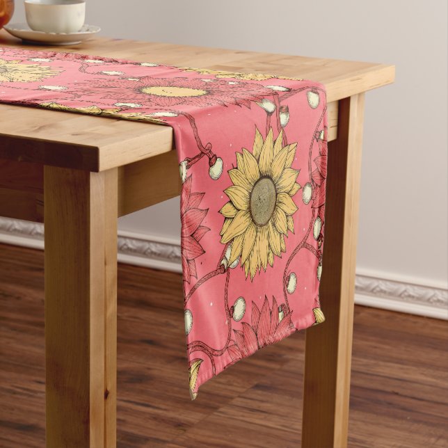 Chemin De Table Court Pink Sunflowers Christmas (In Situ)