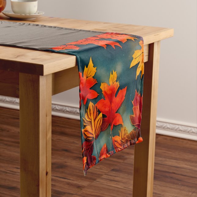 Chemin De Table Court Pittoresque Rustique Feuille d'érable d'automne (In Situ)