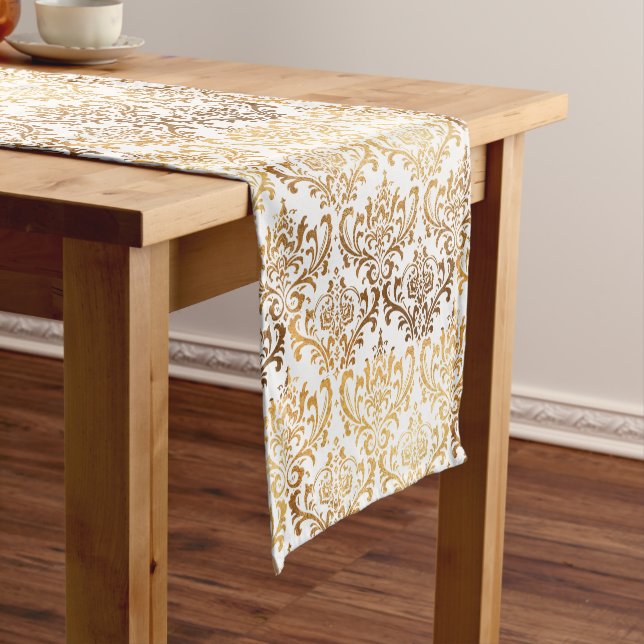 Chemin De Table Court PixDezines Rossi Damask/Golden Tone (In Situ)