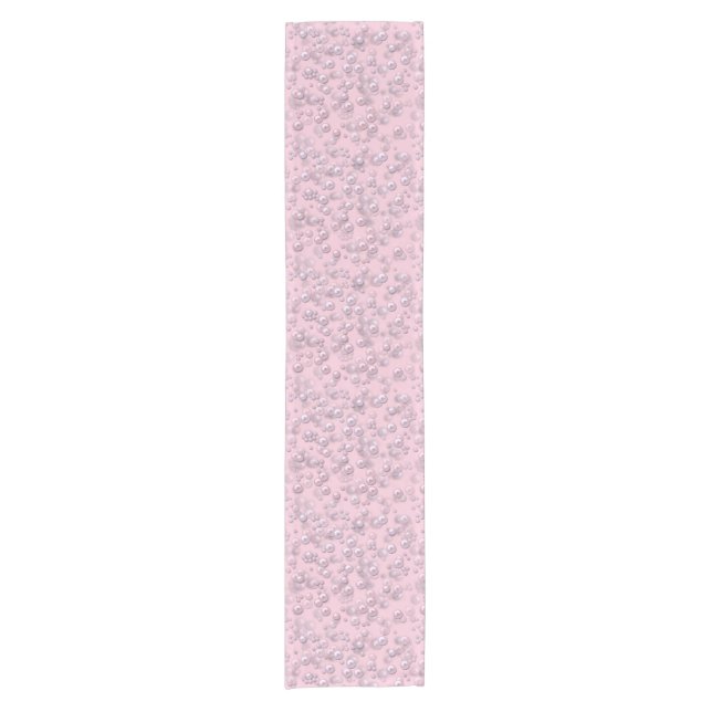 Chemin De Table Court Placers de perles blanches roses sur velours rose (Devant)
