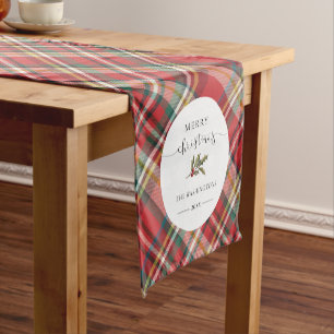 Chemin De Table Court Plaid Farmhouse Red Check Russe Joyeux Noël