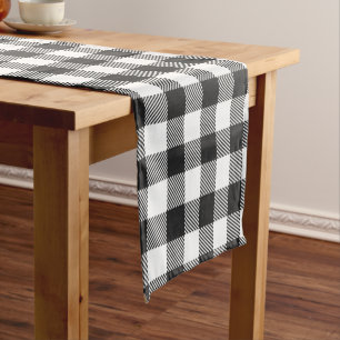Chemin De Table Court Plaid noir blanc En vichy rustique
