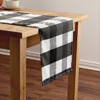 Chemin De Table Court Plaid noir et blanc de bûcheron