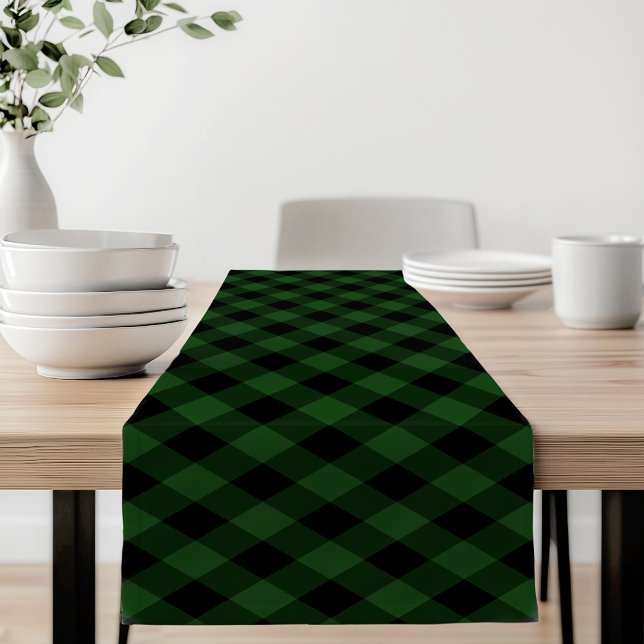 Chemin De Table Court Plaid rustique de bisons verts et noirs (Créateur téléchargé)
