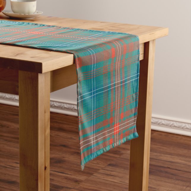 Chemin De Table Court Plaid Tartan Turquoise Orange Famille (In Situ)