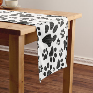 Chemin De Table Court Poches de chien noir et blanc Poka Dot
