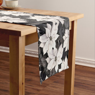 Chemin De Table Court poinsettia noir et blanc chic
