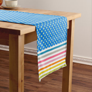 Chemin De Table Court Pointe Polka et Motif de bande coloré moderne
