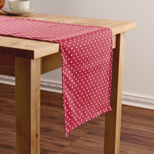 Chemin De Table Court Pointillisme Classique Blanc - Rouge Cerise (In Situ)