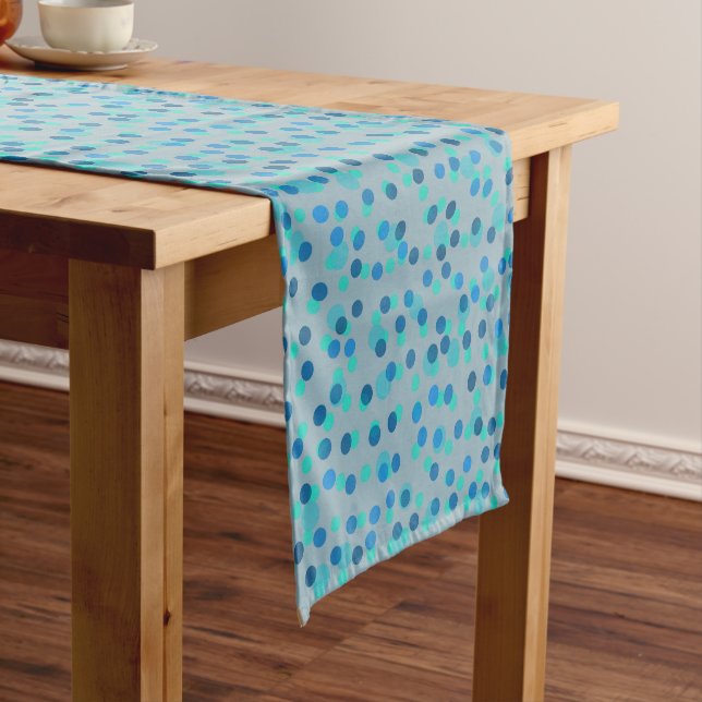 Chemin De Table Court points bleus, turquoise et gris-bleu (In Situ)