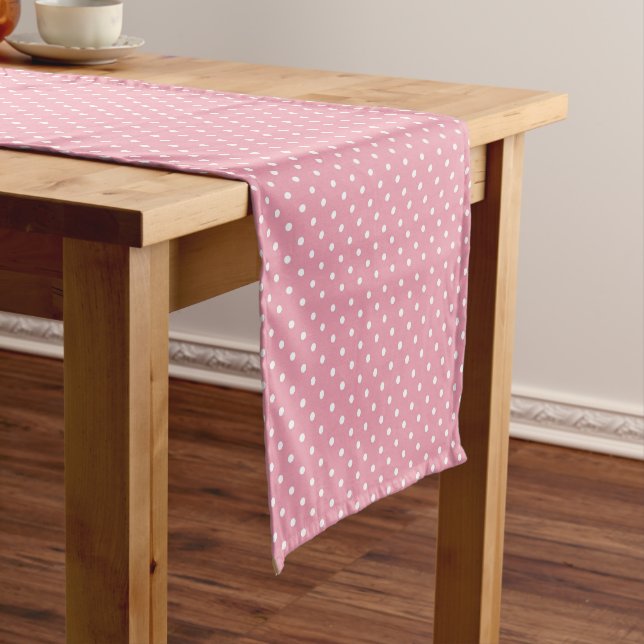 Chemin De Table Court Points Polka sur Rose (In Situ)