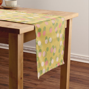 Chemin De Table Court points roses jaunes et verts polka