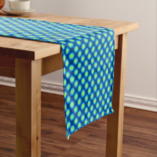 Chemin De Table Court Points tournés rétros, bleu cobalt et vert clair