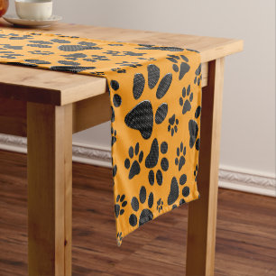 Chemin De Table Court Pois de chien noir et blanc Pointe Polka sur dahli
