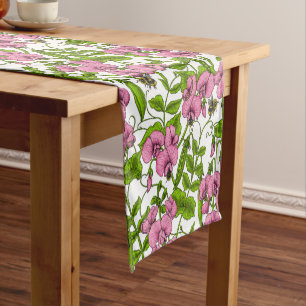 Chemin De Table Court Pois doux et bourdons, rose, vert et blanc