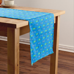 Chemin De Table Court Poisson moderne rétro, bleu turquoise et cerulean