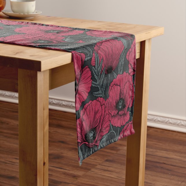 Chemin De Table Court Poppies in Viva Magenta  short table runner (In Situ)
