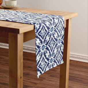 Chemin De Table Court Portugais Azulejo Tuile espagnole Indigo Bleu