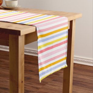 Chemin De Table Court Premier anniversaire Pastel Stripes