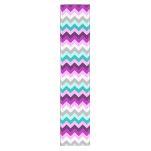 Chemin De Table Court Purple Blanc Turquoise Chevrons Coureur de petite