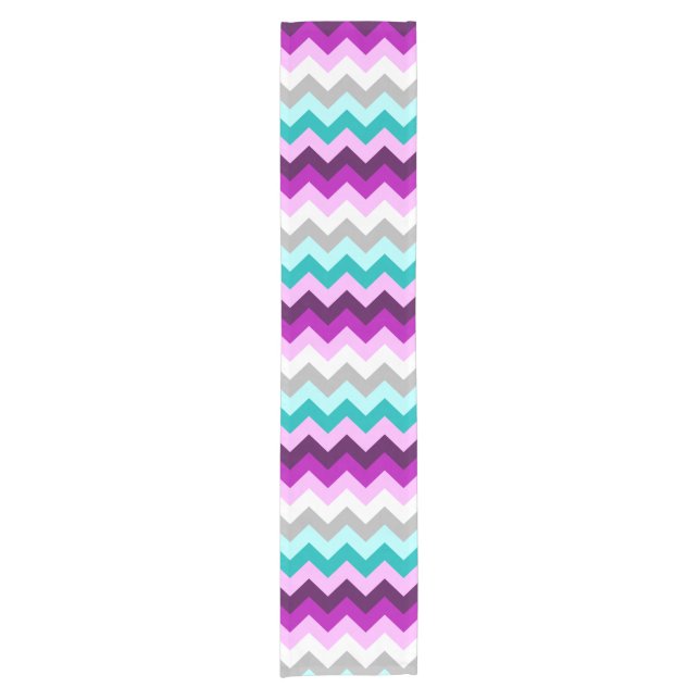 Chemin De Table Court Purple Blanc Turquoise Chevrons Coureur de petite  (Devant)
