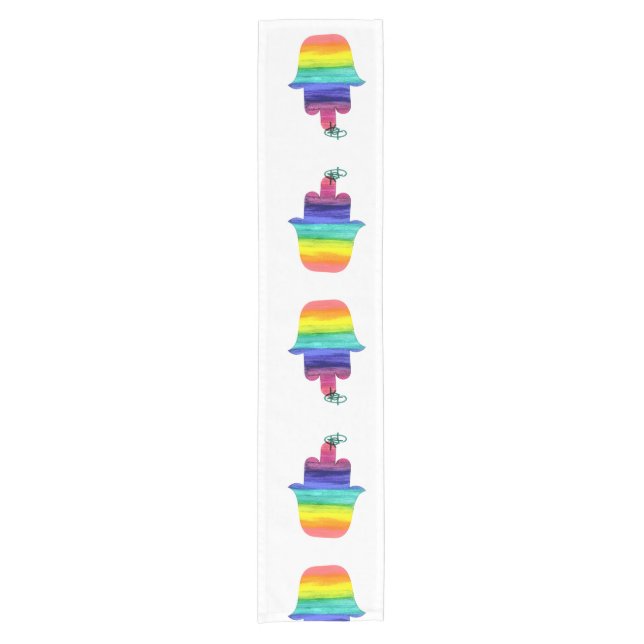 Chemin De Table Court Rainbow Hamsa Art Table Runner (Devant)