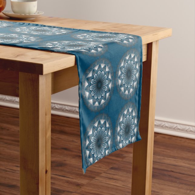 Chemin De Table Court Ramadan Mandala Blue Grey Table Runer (In Situ)