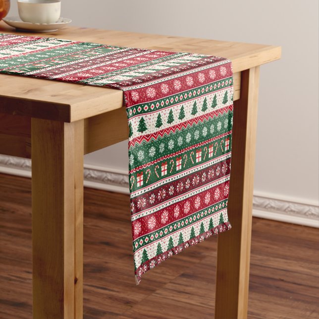 Chemin De Table Court Rayures de Pull de Noël Laid Classique (In Situ)