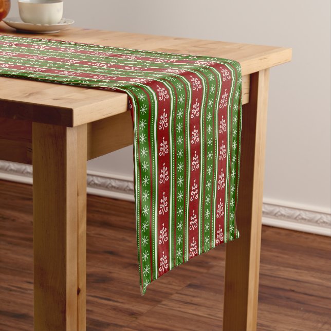 Chemin De Table Court Rayures de sapin de Noël rouge et vert (In Situ)