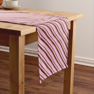 Chemin De Table Court Rayures de sucrerie, rose et brun chocolat