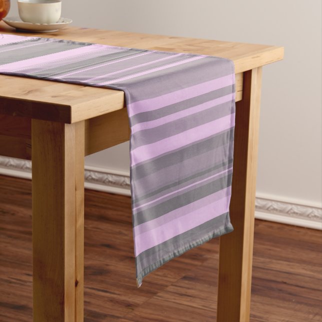 Chemin De Table Court Rayures Gris Violet (In Situ)