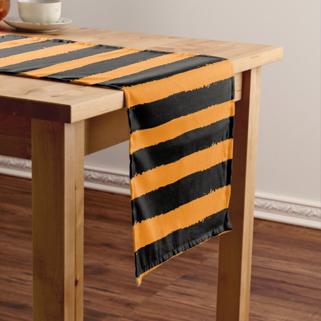 Chemin De Table Court Rayures noires et orange (In Situ)