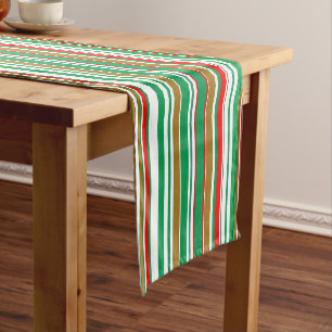 Chemin De Table Court Rayures rouges vertes et or pour les fêtes de Noël
